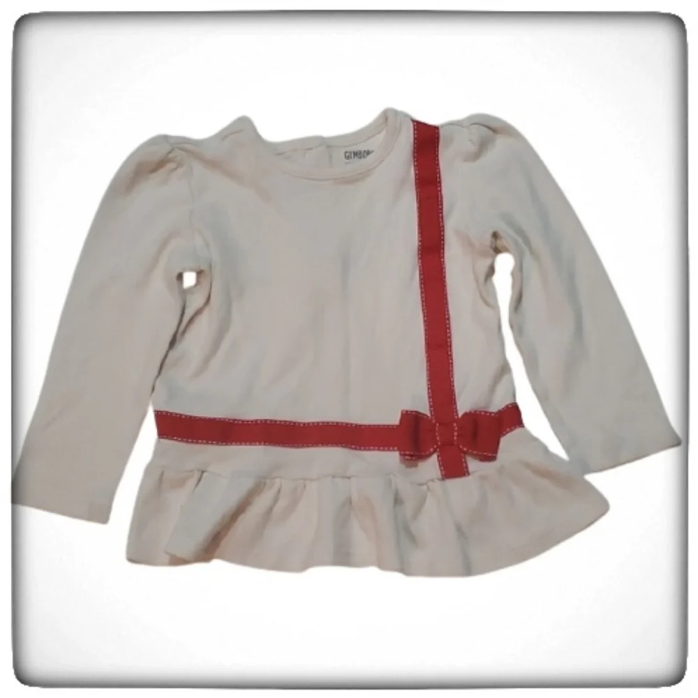 Gymboree Cream Ruffle Red Bow LongSleeve-18-24M